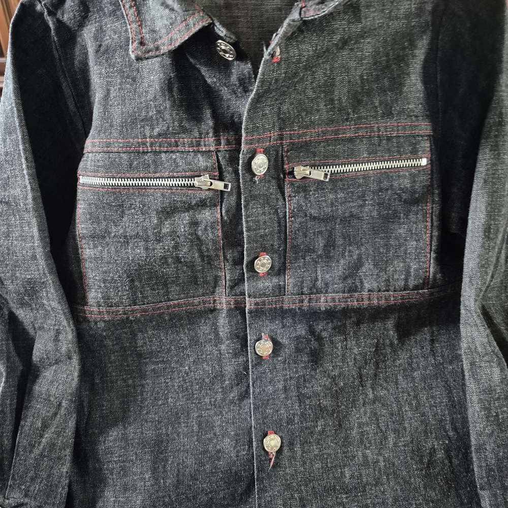 Annie Black Jean Jacket with Red Stitching